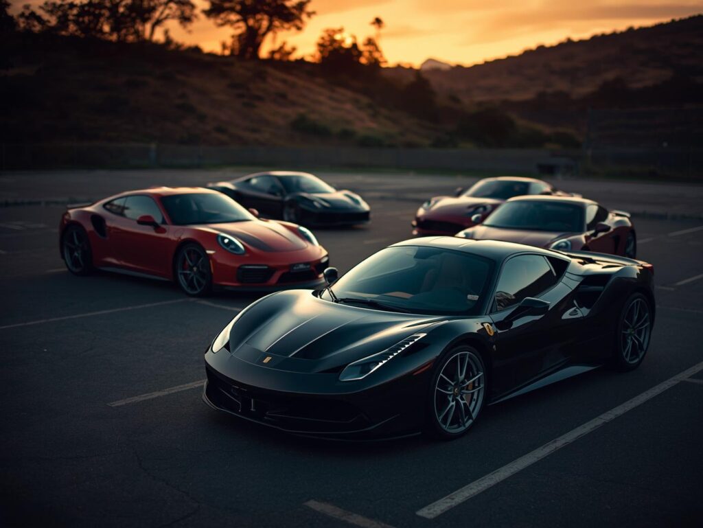 best sport cars in the world in the parking in malibu